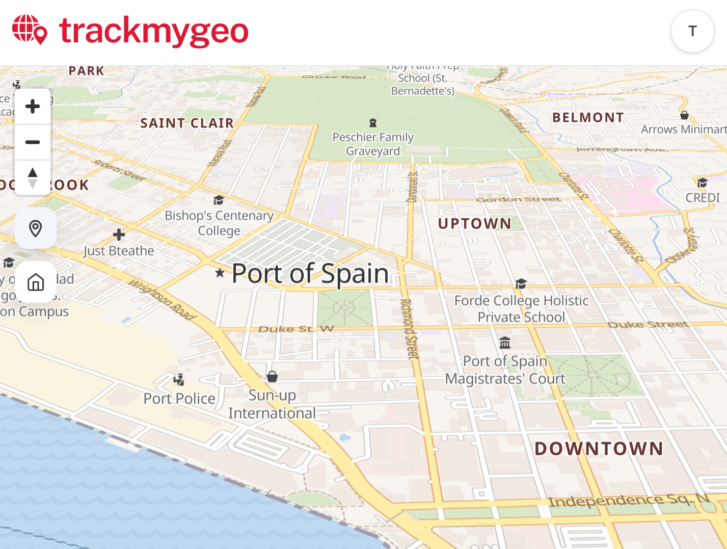TrackMyGeo map view of Port of Spain, Trinidad