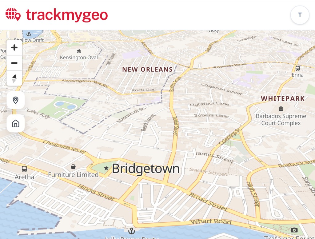 TrackMyGeo map view of Bridgetown, Barbados
